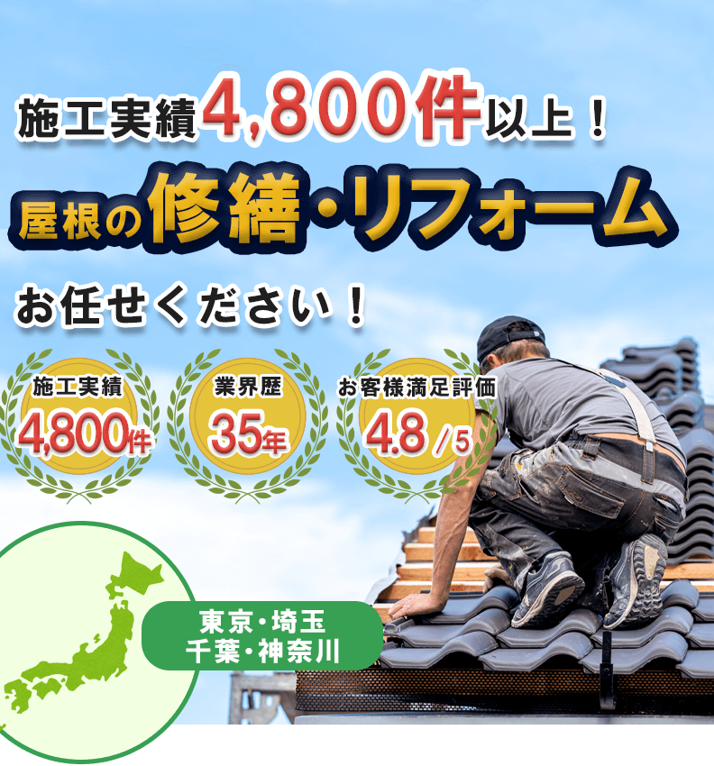 屋根の修理ならお任せください!|4,800件以上の実績